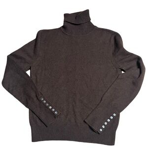 Beth Bowley Cashmere Turtleneck Sweater Women's Large Brown Long‎ Sleeve Button